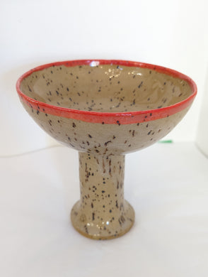 Handmade Bowl on Pedestal (Orange Rim)