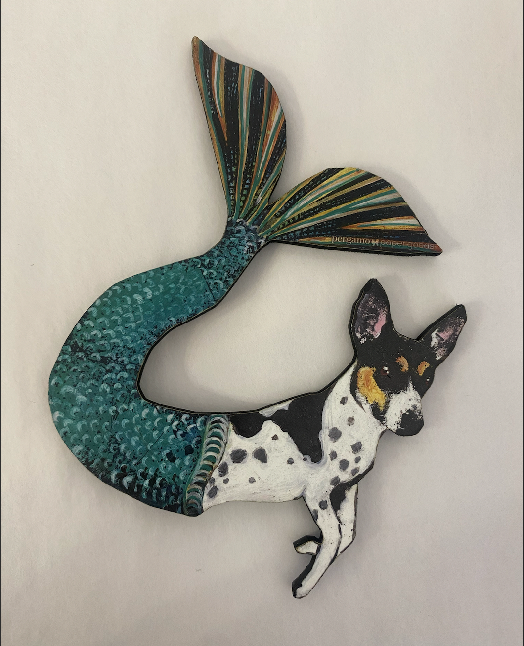 Rat Terrier Mermaid Wood Magnet