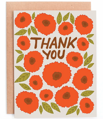 Red Ground Flower Thank You Greeting Card