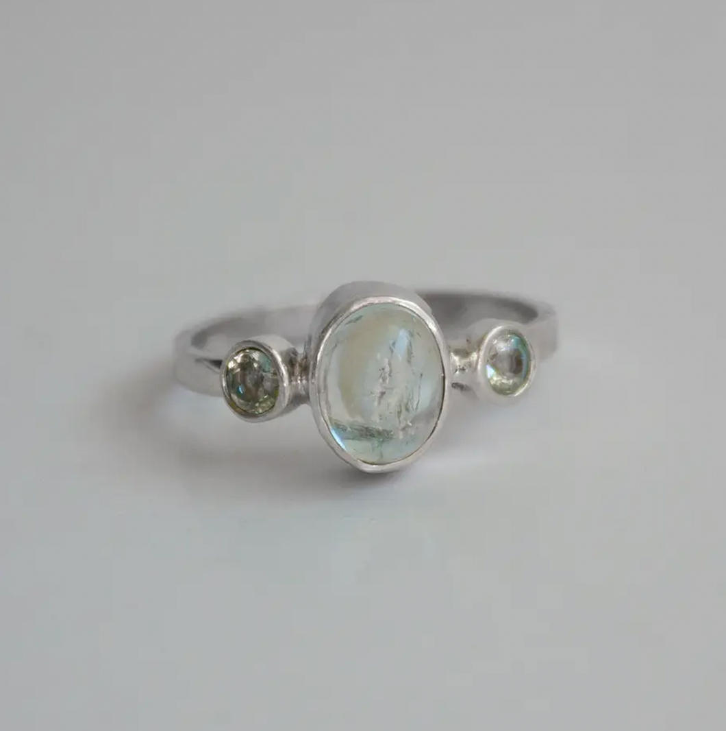 Handmade Aquamarine Bezel and Tube Sterling Silver Ring (Assorted Sizes)