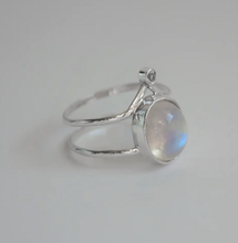 Handmade Rainbow Moonstone Double Band Tiara Sterling Silver Ring (Size 6)