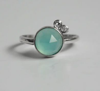 Handmade Aqua Chalcedony & White Topaz Sterling Silver Ring