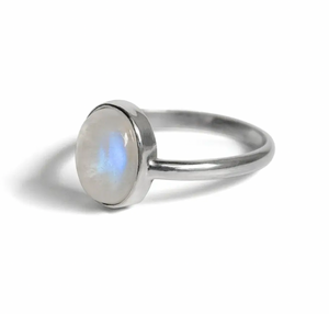 Handmade Rainbow Moonstone Open Bezel Sterling Silver Ring (Multiple Sizes)