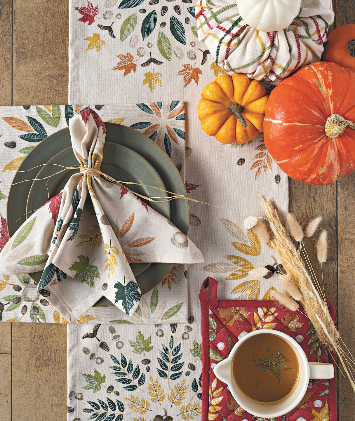 Holiday Autumn Leave Table Linen Cloth Napkins, 20x20, Set of 4