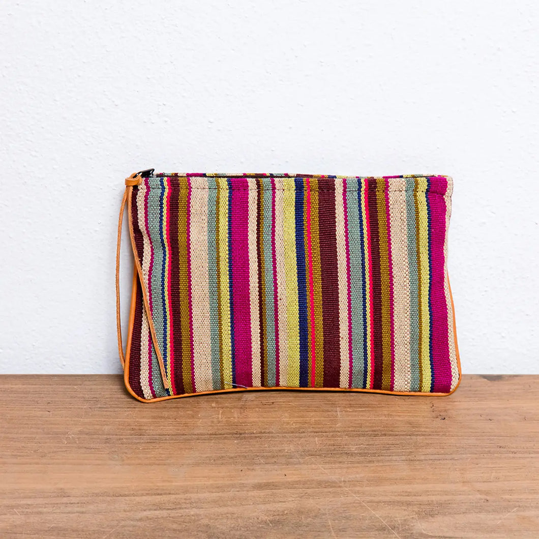 Handwoven Cosmetic Bag/Clutch With Leather Detail