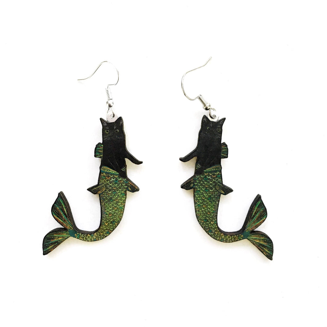 Black Mermaid Cat Earrings