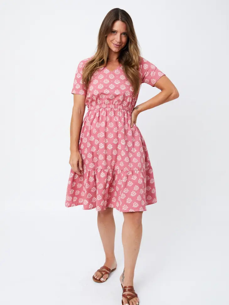 Lydia Dress Floral Stamp Rose