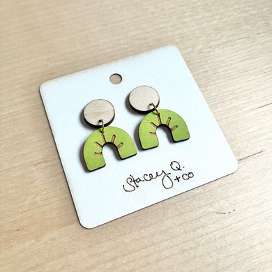 Lime Arch Hand Painted Wood Earrings by Stacey Q.