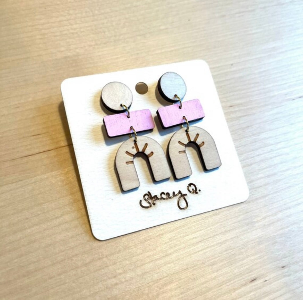 Pink Accent & Arch Hand Painted Wood Earrings by Stacey Q.