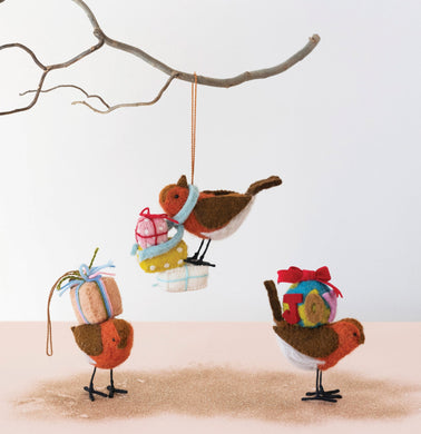Wool Felt Bird with Present Ornaments (Multiple Styles)