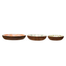 Enameled Acacia Wood Bowls with Pattern (Multiple Styles)