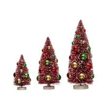Red Bottle Brush Trees With Ornaments (Multiple Sizes)