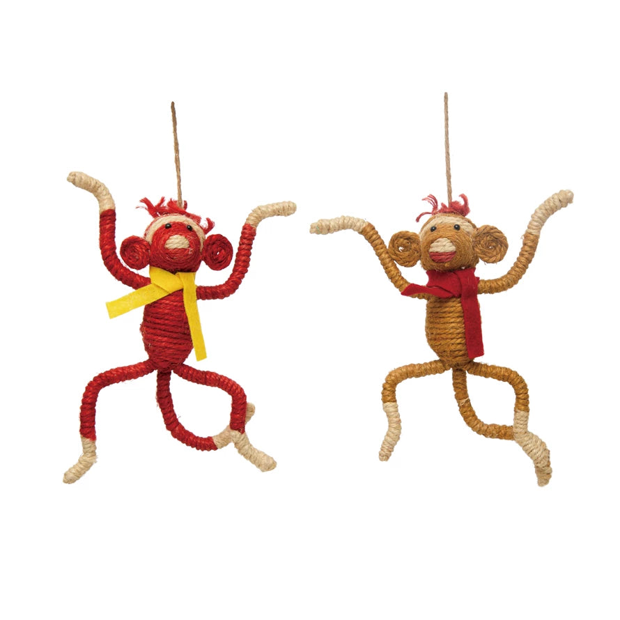 Handmade Jute Monkey Christmas Ornament